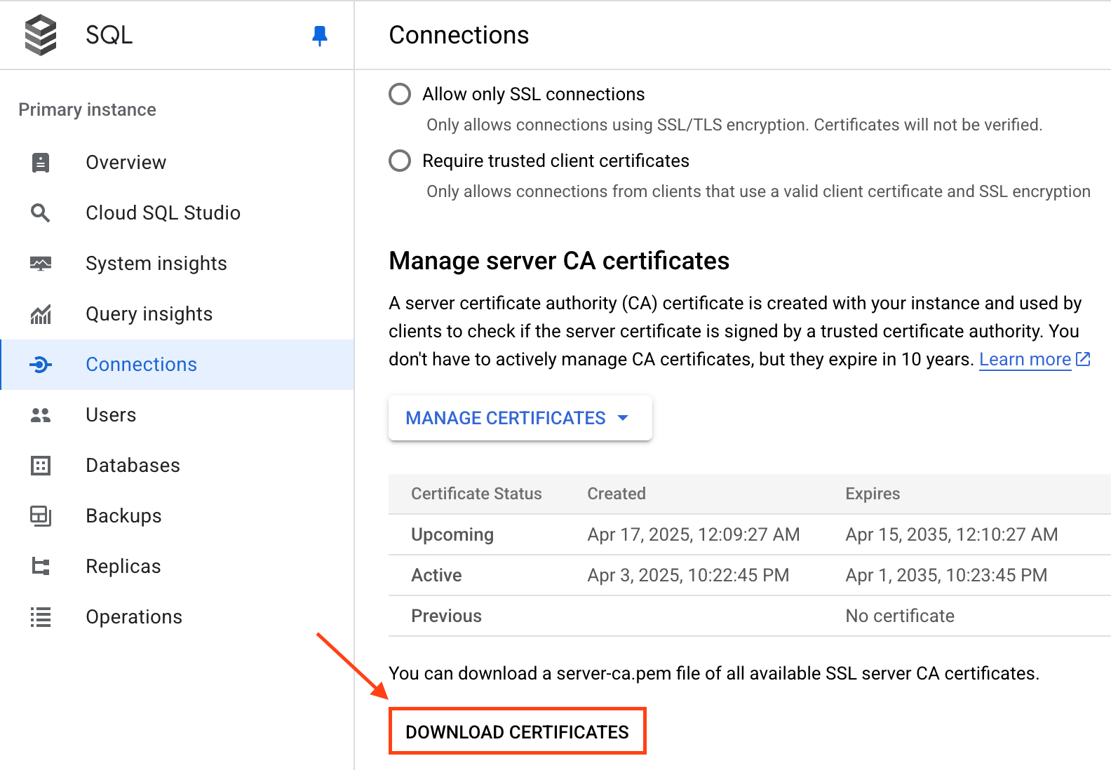 Downloading GCP MySQL Cert - Zoomed