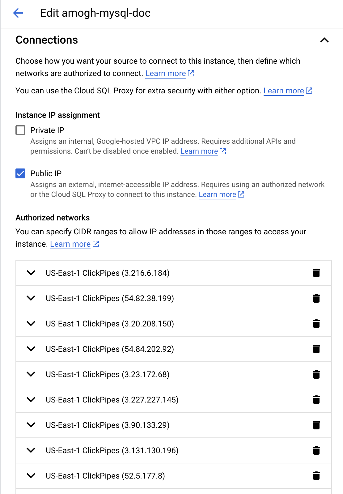 IP allowlisting in GCP MySQL - Zoomed