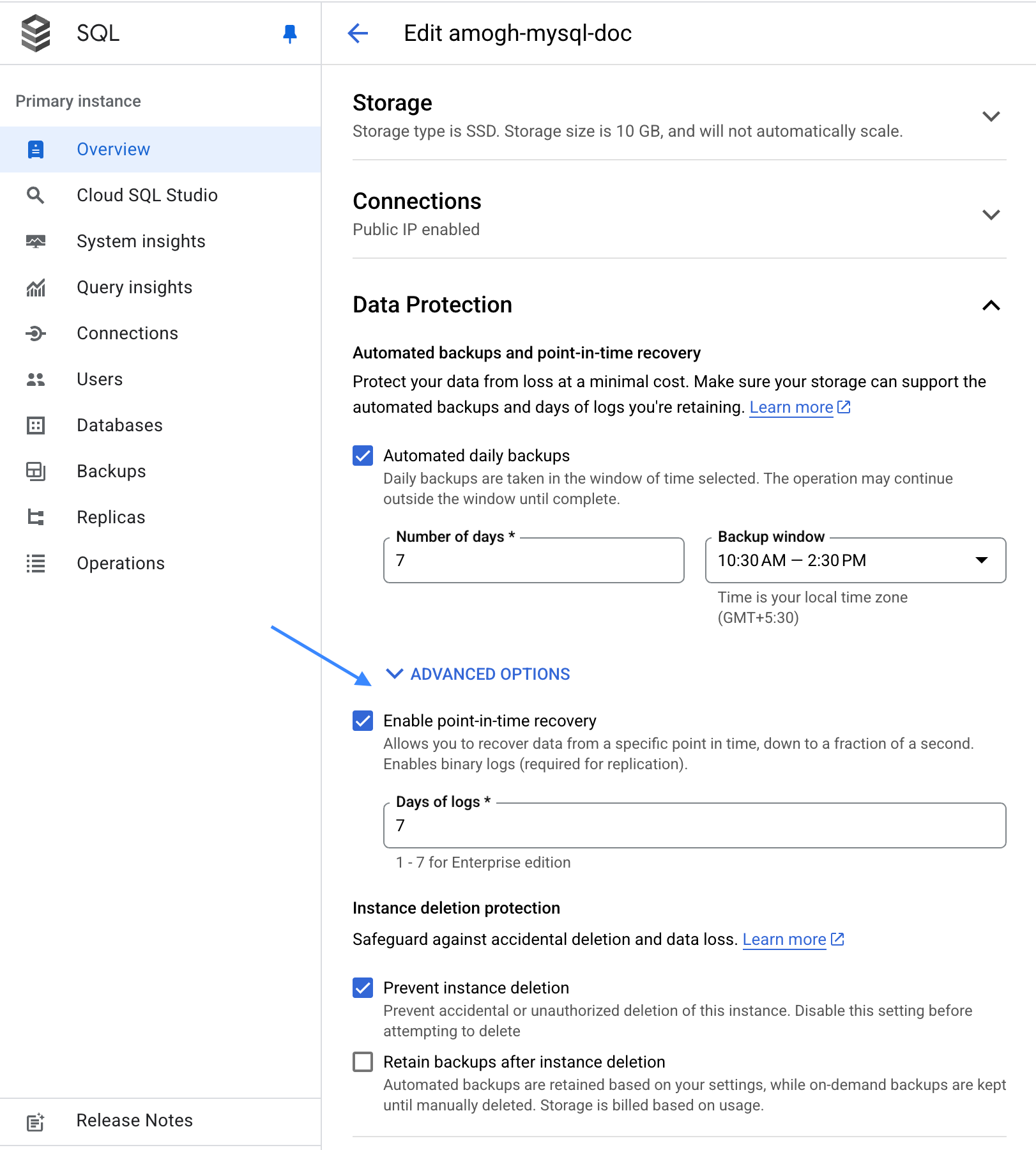 Enabling PITR in Cloud SQL - Zoomed